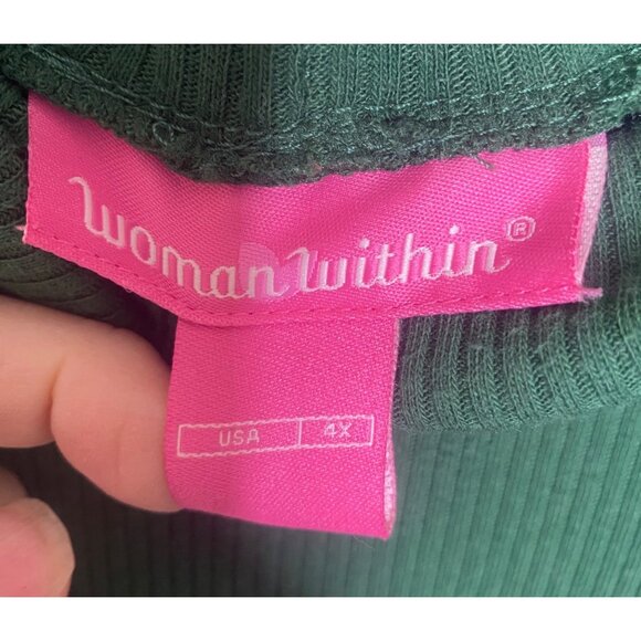 Woman Within Top 4X Kelly Green Short Sleeve Mock Neck Ribbed Cotton Blend Stret - Picture 2 of 9